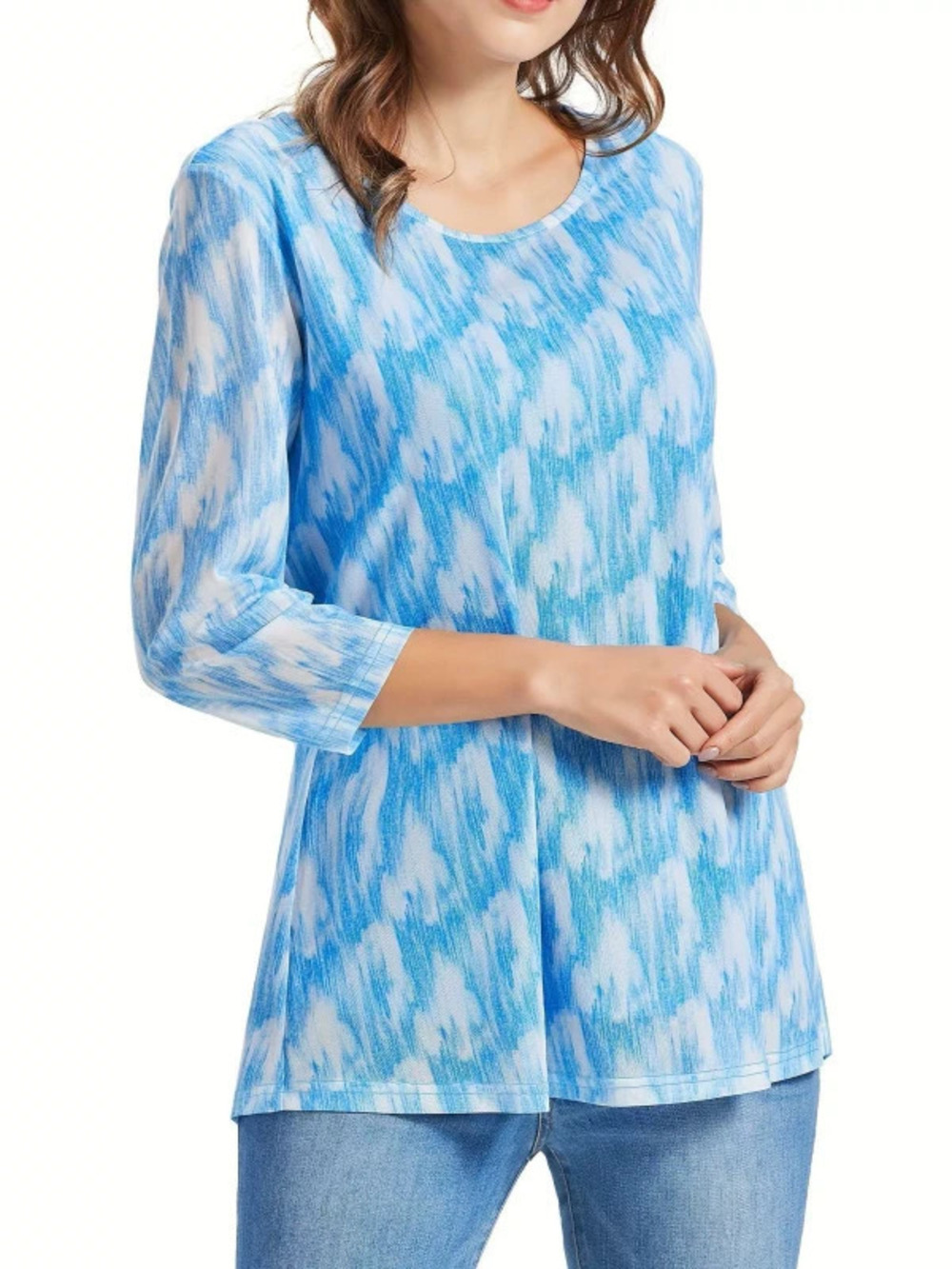 ZARA Printed Round Neck Three Quarter Sleeve Shirt